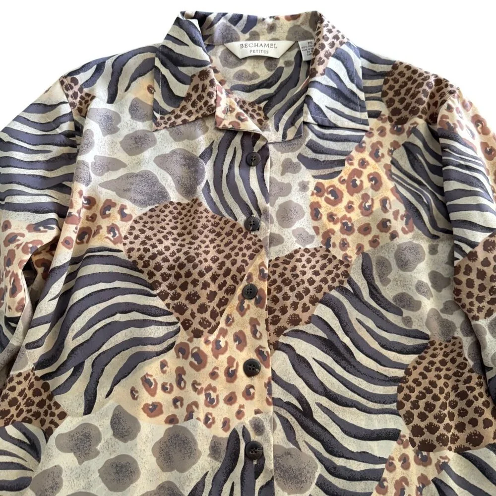 Bechamel Petites Women's Animal Print Button Up LS Blouse Shirt, Size PS NWT - Picture 3 of 8